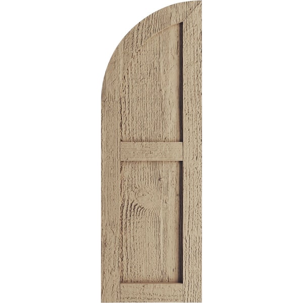 Rough Sawn 2 Equal Flat Panel W/Quarter Round Arch Top Faux Wood Shutters, 15Wx74H (59 Low Side)